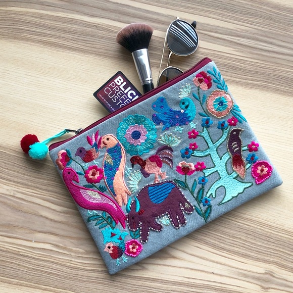 Embroidered, Beaded Fabric Clutch - Picture 1 of 6